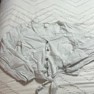 White Ribbed Beach Blouse